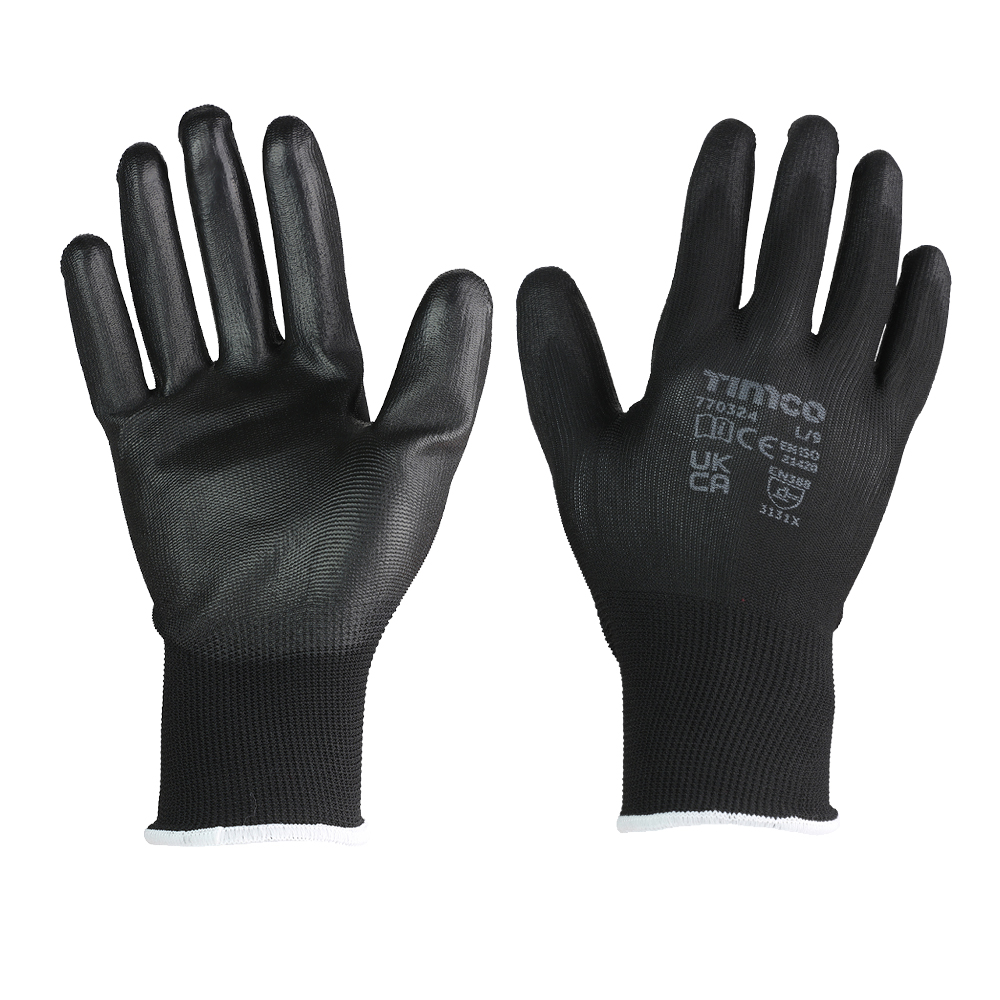 TIMCO Durable PU Coated Polyester Grip Gloves - Multi Pack